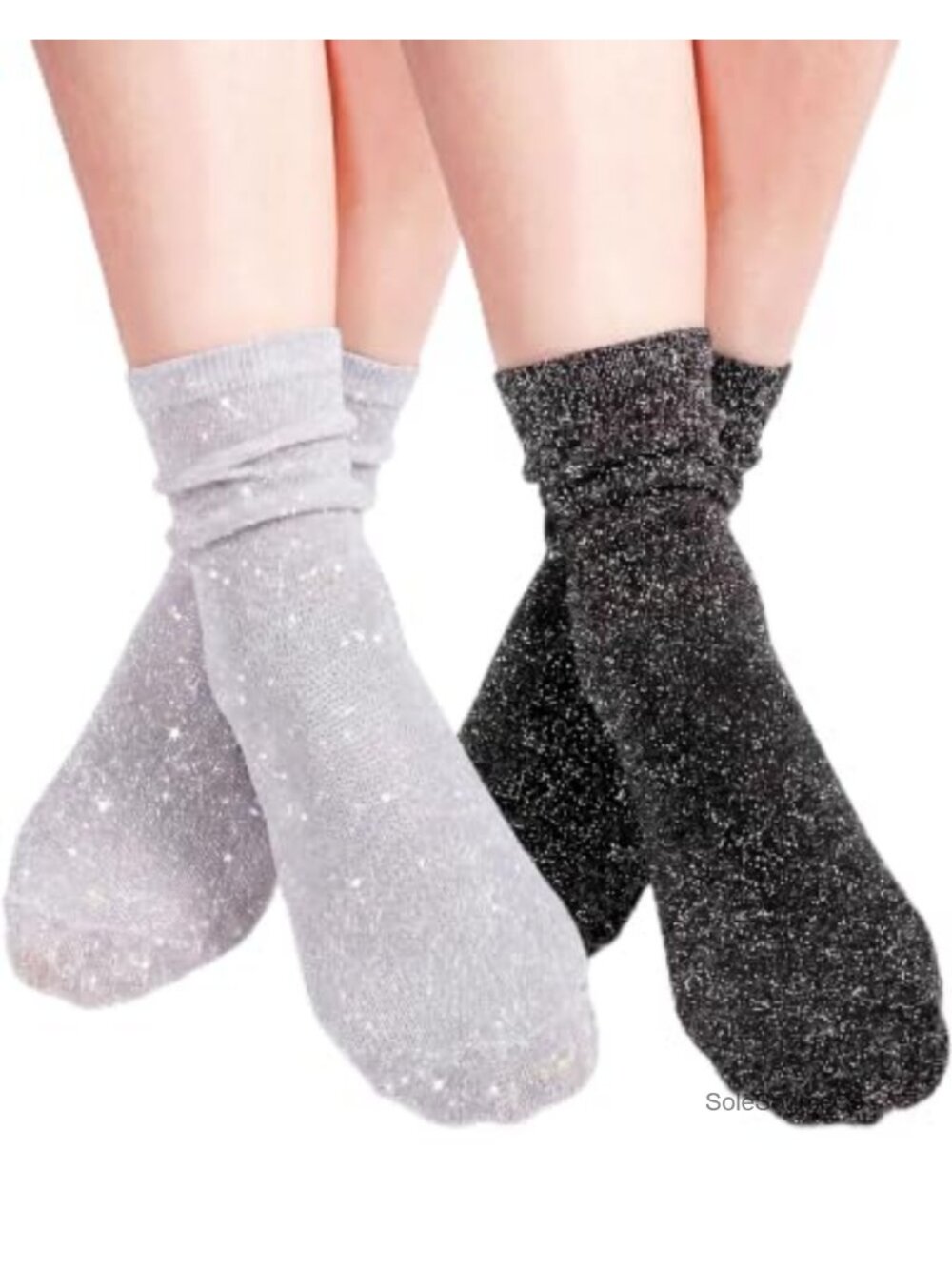 Glitter Ankle Socks Shimmer Metallic Thread 2 Pairs